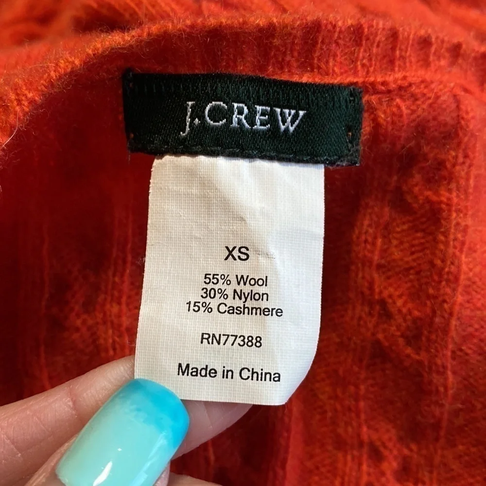 J Crew Orange Cable Knit Wool Cashmere Pullover Sweater Sz XS
